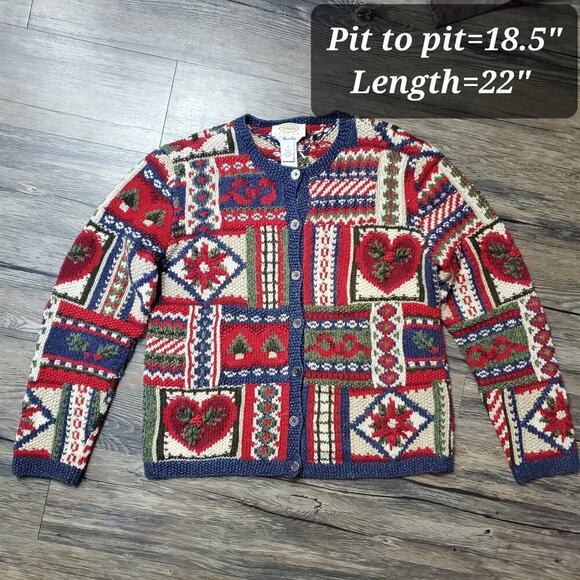 Talbots Petite Hand Knit Heart Grandma Cardigan Sweater Hearts Coat Size Small - Picture 7 of 8